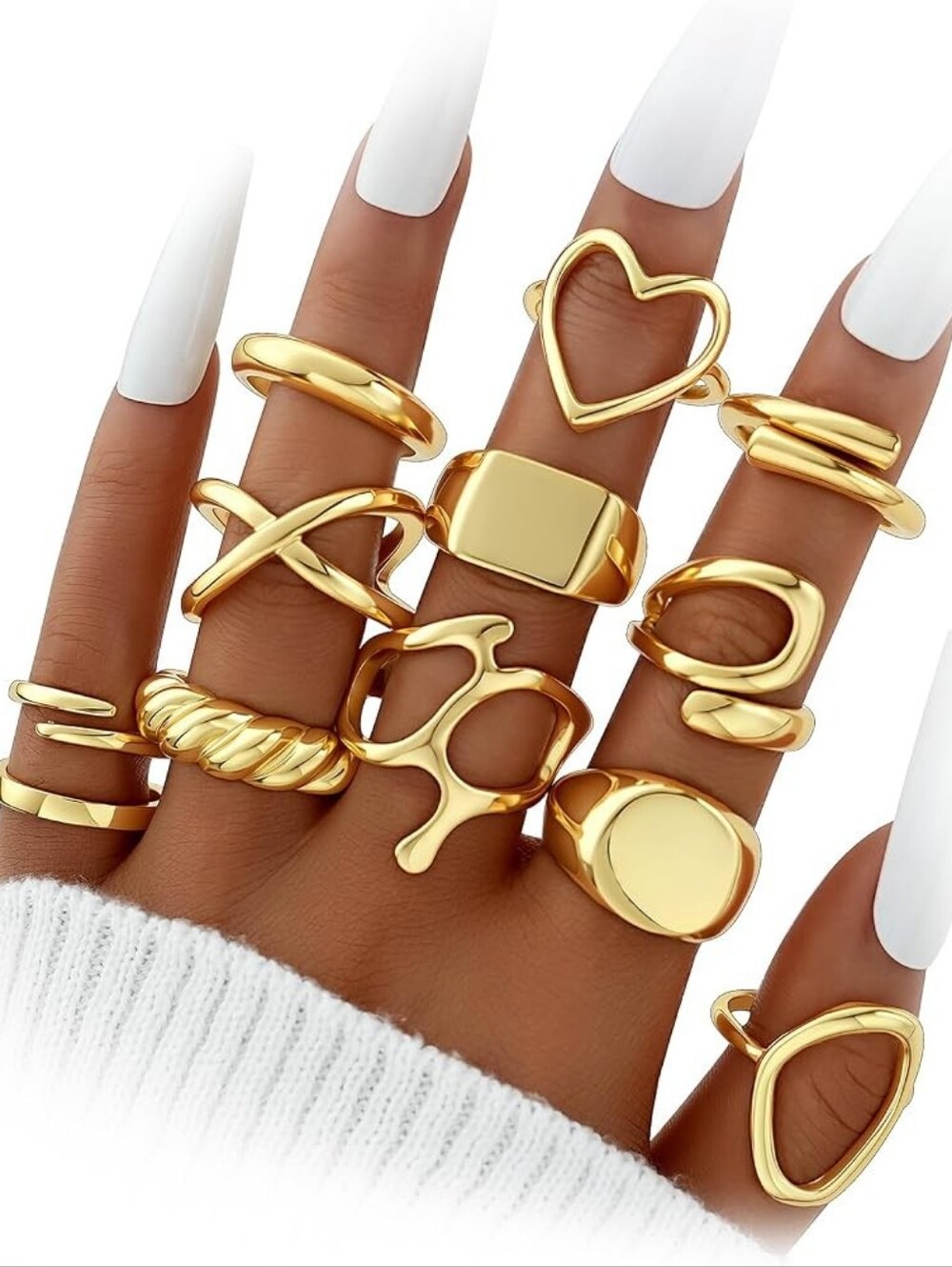 Gold Stackable Rings Set Gold Plated Chunky Stacking Statement